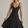 Mallory Bow-Detail A-Line Midi Dress in Black