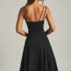 Mallory Bow-Detail A-Line Midi Dress in Black