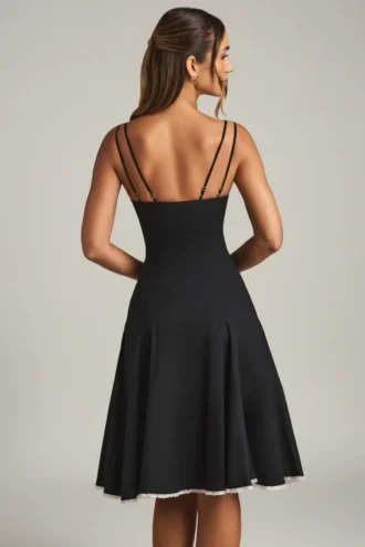 Mallory Bow-Detail A-Line Midi Dress in Black