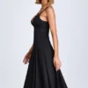 Mallory Bow-Detail A-Line Midi Dress in Black