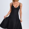 Mallory Bow-Detail A-Line Midi Dress in Black
