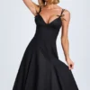Mallory Bow-Detail A-Line Midi Dress in Black