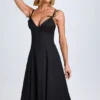 Mallory Bow-Detail A-Line Midi Dress in Black