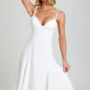 Mallory Bow-Detail A-Line Midi Dress in White