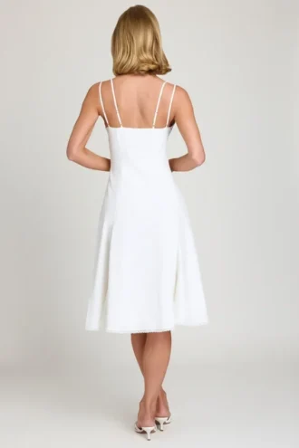 Mallory Bow-Detail A-Line Midi Dress in White