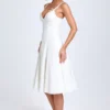 Mallory Bow-Detail A-Line Midi Dress in White