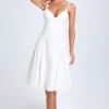 Mallory Bow-Detail A-Line Midi Dress in White