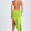 Manami Asymmetric Cut-Out Halterneck Midaxi Dress in Lime Green