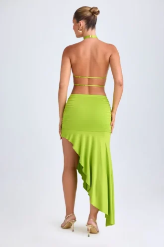 Manami Asymmetric Cut-Out Halterneck Midaxi Dress in Lime Green