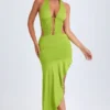 Manami Asymmetric Cut-Out Halterneck Midaxi Dress in Lime Green