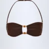 Manava Bead-Embellished Bandeau Bikini Top in Dark Chocolate