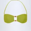 Manava Bead-Embellished Bandeau Bikini Top in Olive Green