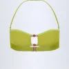 Manava Bead-Embellished Bandeau Bikini Top in Olive Green