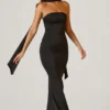 Mandi Scarf-Detail Strapless Gown in Black