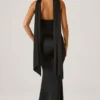 Mandi Scarf-Detail Strapless Gown in Black