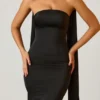 Mandi Scarf-Detail Strapless Gown in Black