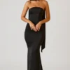 Mandi Scarf-Detail Strapless Gown in Black