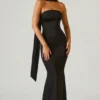 Mandi Scarf-Detail Strapless Gown in Black