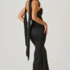 Mandi Scarf-Detail Strapless Gown in Black