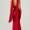 Mandi Scarf-Detail Strapless Gown in Scarlet Red