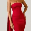 Mandi Scarf-Detail Strapless Gown in Scarlet Red