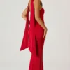 Mandi Scarf-Detail Strapless Gown in Scarlet Red