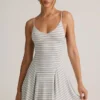 Mansi Modal Ribbed Tie-Back A-Line Mini Dress in Blue Yellow Stripe