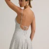 Mansi Modal Ribbed Tie-Back A-Line Mini Dress in Blue Yellow Stripe
