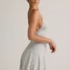 Mansi Modal Ribbed Tie-Back A-Line Mini Dress in Blue Yellow Stripe