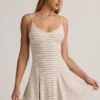 Mansi Modal Ribbed Tie-Back A-Line Mini Dress in Pink Yellow Stripe