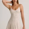 Mansi Modal Ribbed Tie-Back A-Line Mini Dress in Pink Yellow Stripe