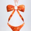 Maranta Cut-Out Halterneck Swimsuit in Orange Orchid Print