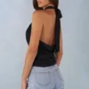 Maraya Deep Plunge Halterneck Top in Black