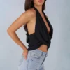 Maraya Deep Plunge Halterneck Top in Black