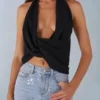 Maraya Deep Plunge Halterneck Top in Black