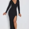 Marcela Modal Plunge Neck Long Sleeve Maxi Dress in Black