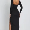Marcela Modal Plunge Neck Long Sleeve Maxi Dress in Black