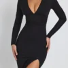 Marcela Modal Plunge Neck Long Sleeve Maxi Dress in Black