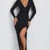 Marcela Modal Plunge Neck Long Sleeve Maxi Dress in Black