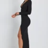 Marcela Modal Plunge Neck Long Sleeve Maxi Dress in Black