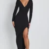 Marcela Modal Plunge Neck Long Sleeve Maxi Dress in Black