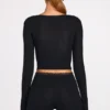 Margaux Ribbed Modal Long-Sleeve Laced Bra Top in Black
