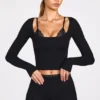 Margaux Ribbed Modal Long-Sleeve Laced Bra Top in Black