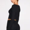 Margaux Ribbed Modal Long-Sleeve Laced Bra Top in Black