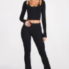 Philippa Modal Mid-Rise Flared Trousers in Black