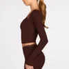 Margaux Ribbed Modal Long-Sleeve Laced Bra Top in Chocolate Brown