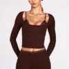 Margaux Ribbed Modal Long-Sleeve Laced Bra Top in Chocolate Brown