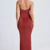 Margot Hardware Detail Cut-Out Halterneck Maxi Dress in Auburn Brown