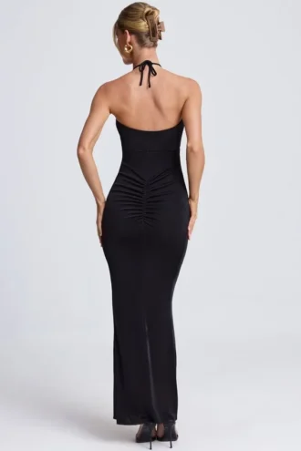 Margot Hardware Detail Cut-Out Halterneck Maxi Dress in Black