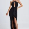 Margot Hardware Detail Cut-Out Halterneck Maxi Dress in Black